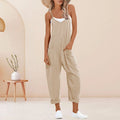 Solid Sleeveless V Neck Overalls with Slip Pockets