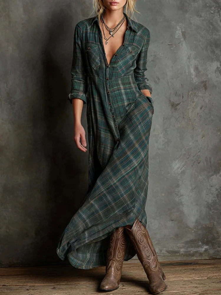 Long Sleeve Plaid Dress