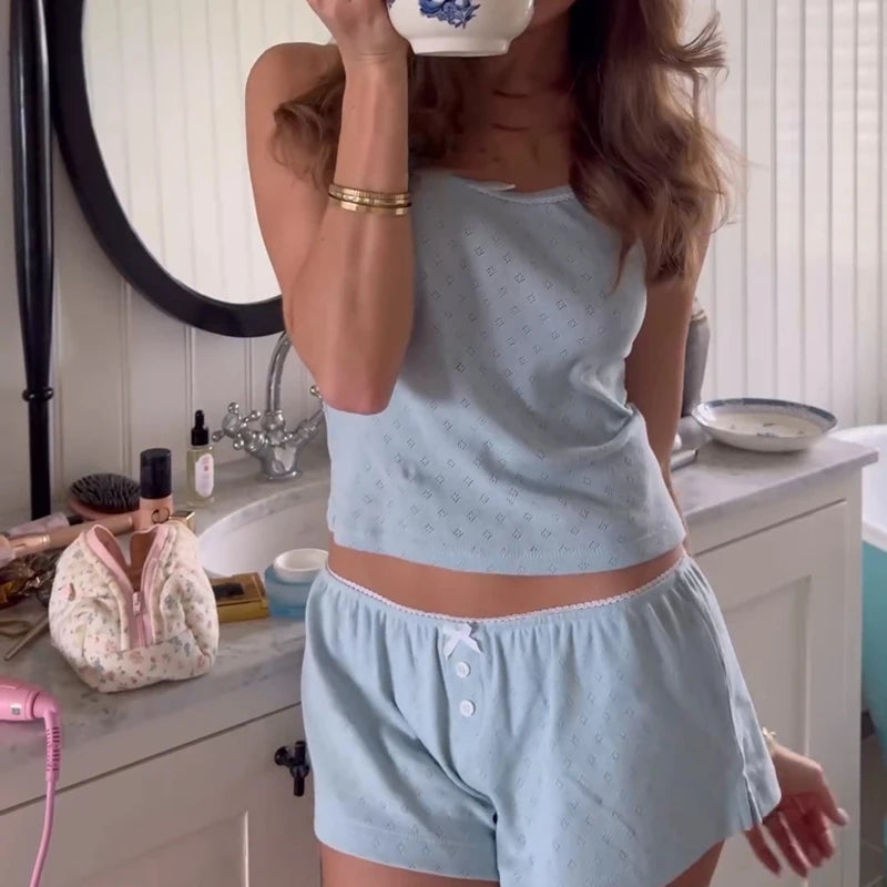 Bow Sleeveless Cami Crop Top + Shorts Set
