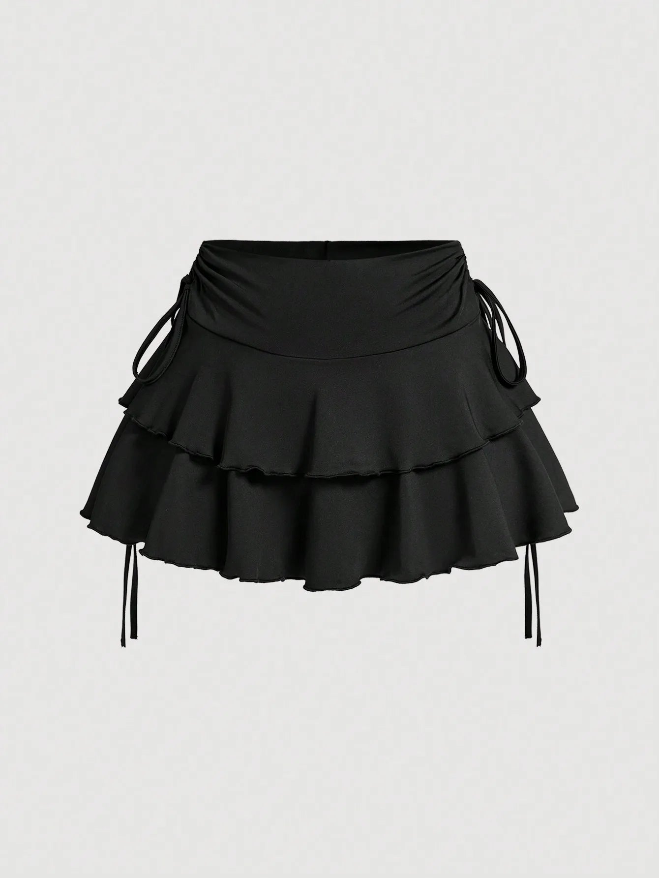 Ruffled Layered Mini Skirt with Side Drawstring