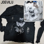 Graffiti Butterfly Hollow-Out Knit Top