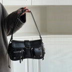 Faux Leather Multi-Pocket Baguette Handbag