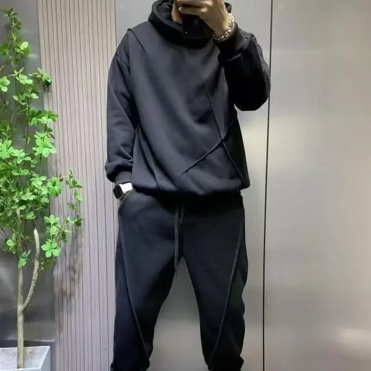 Solid Hooded Sweatshirt Sweatpants Set