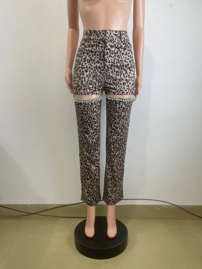 Leopard Rhinestone Pants
