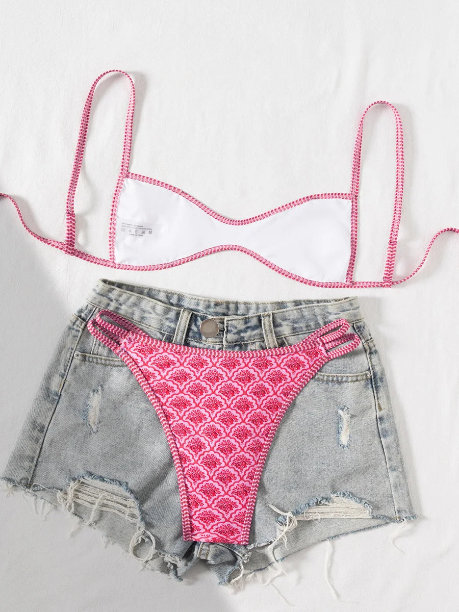 Paunikix Flowers Printed High Leg Cut Bikini