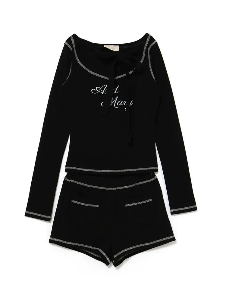 Slim Fit Knitted Long Sleeve Pullover and Shorts Set