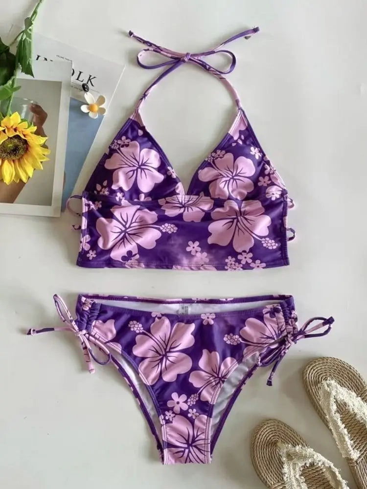 Floral Print Halter Bikini