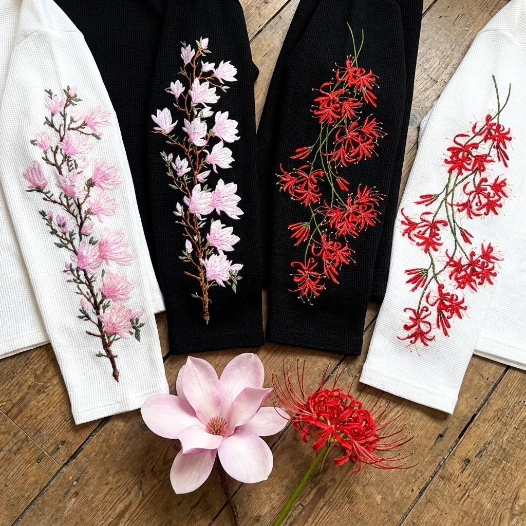 Flower Embroidered Sleeves Tee