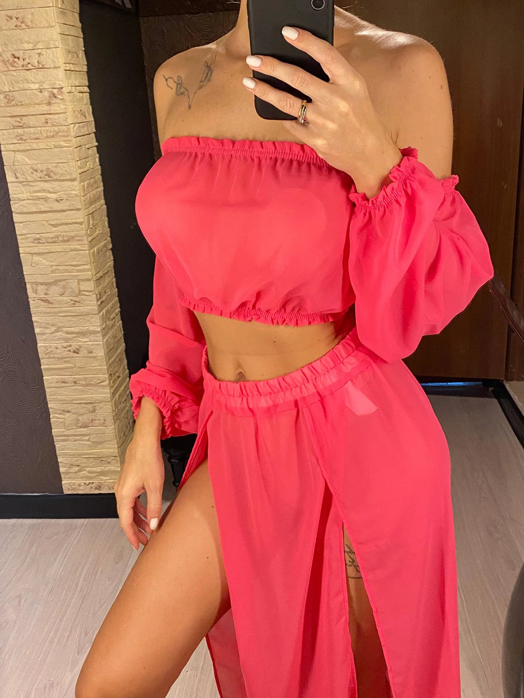 Off Shoulder Long Sleeve 2 Pieces Set