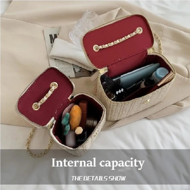 Mini Straw Bucket Crossbody