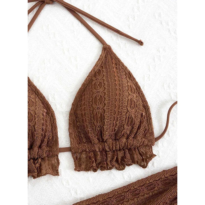 Triangle Spliced Ruffles Halter Bikini