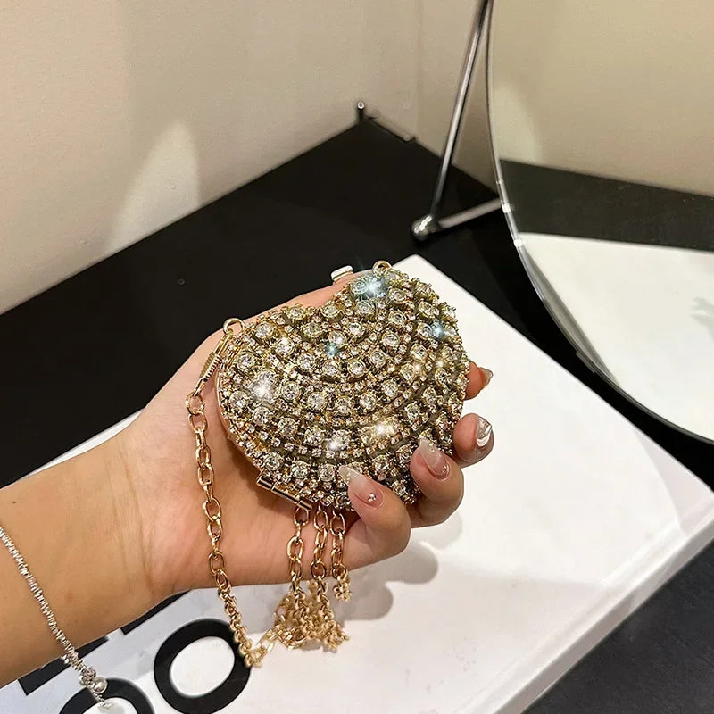 Luxury Mini Diamond Inlay Heart Shape Crystal Clutch