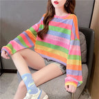 Rainbow Striped Long-sleeved Pullover