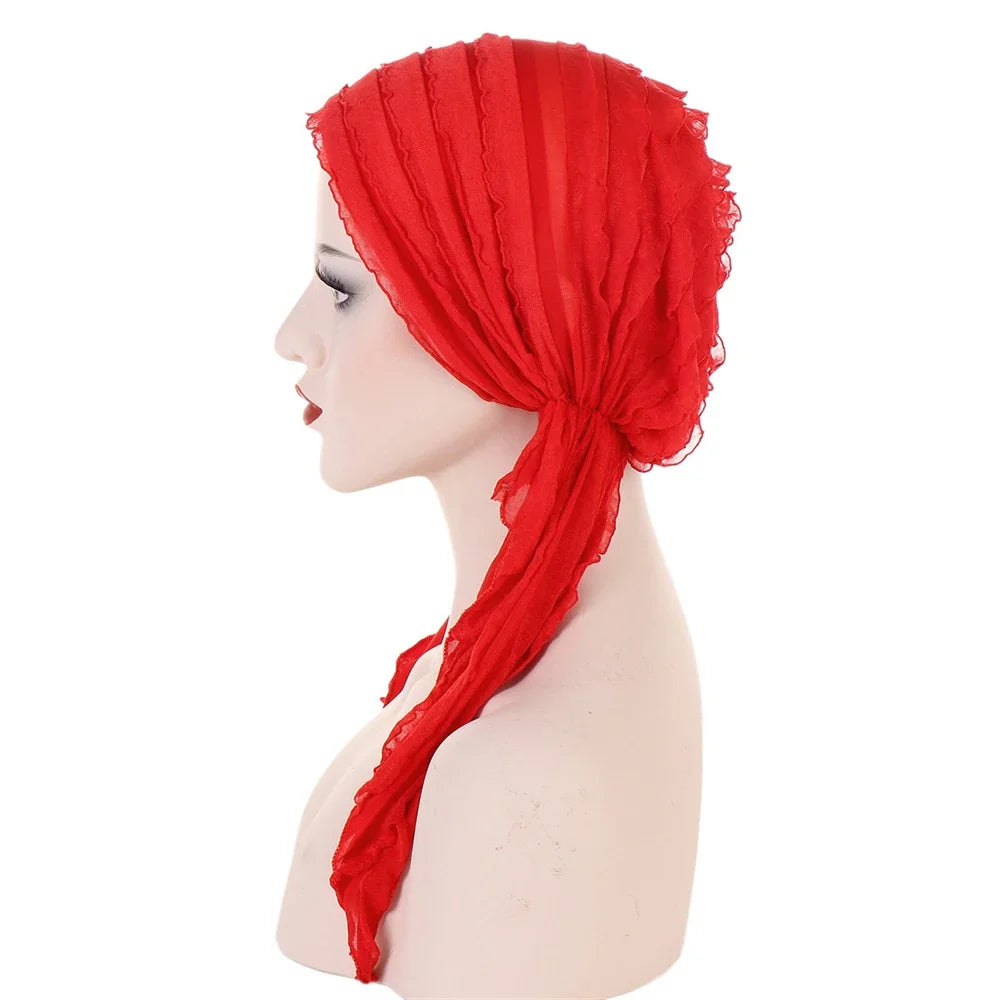 Shiny Glitter Elastic Solid Color Pre-Tied Hijabs Wrap Head Scarf Muslim Turban Bonnet for Women Inner Hat Turbantes Caps Mujer