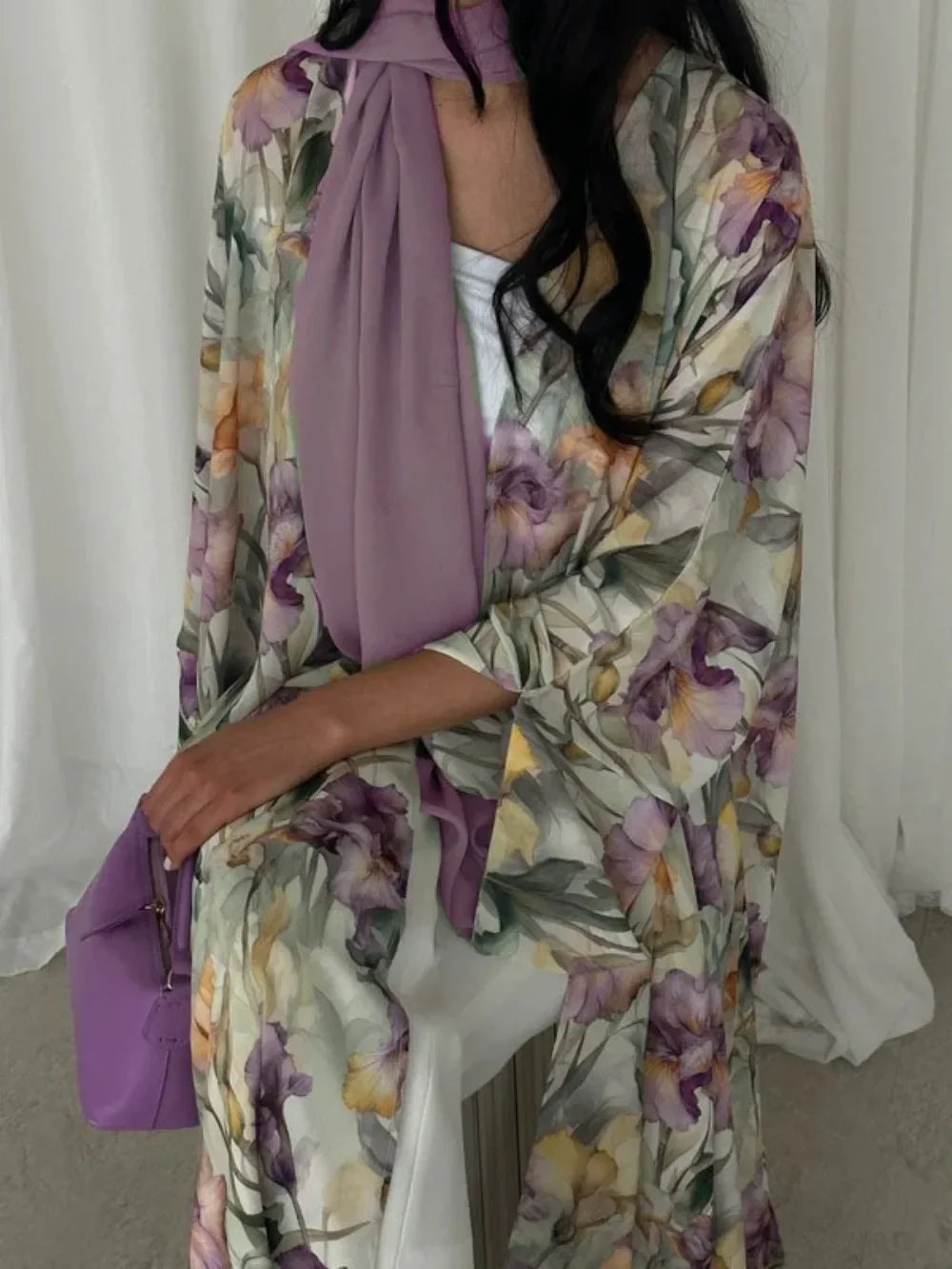 Eid Women Abaya Scarf 2 Piece Set Open Dress Print Muslim Jalabiya Ramadan Vestidos Largos Arab Long Robe Morocco Dubai Kaftan