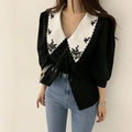 Embroidered Contrast Collar Blouse