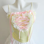 Lace Trim Heart Shaped Bow Decoration Top