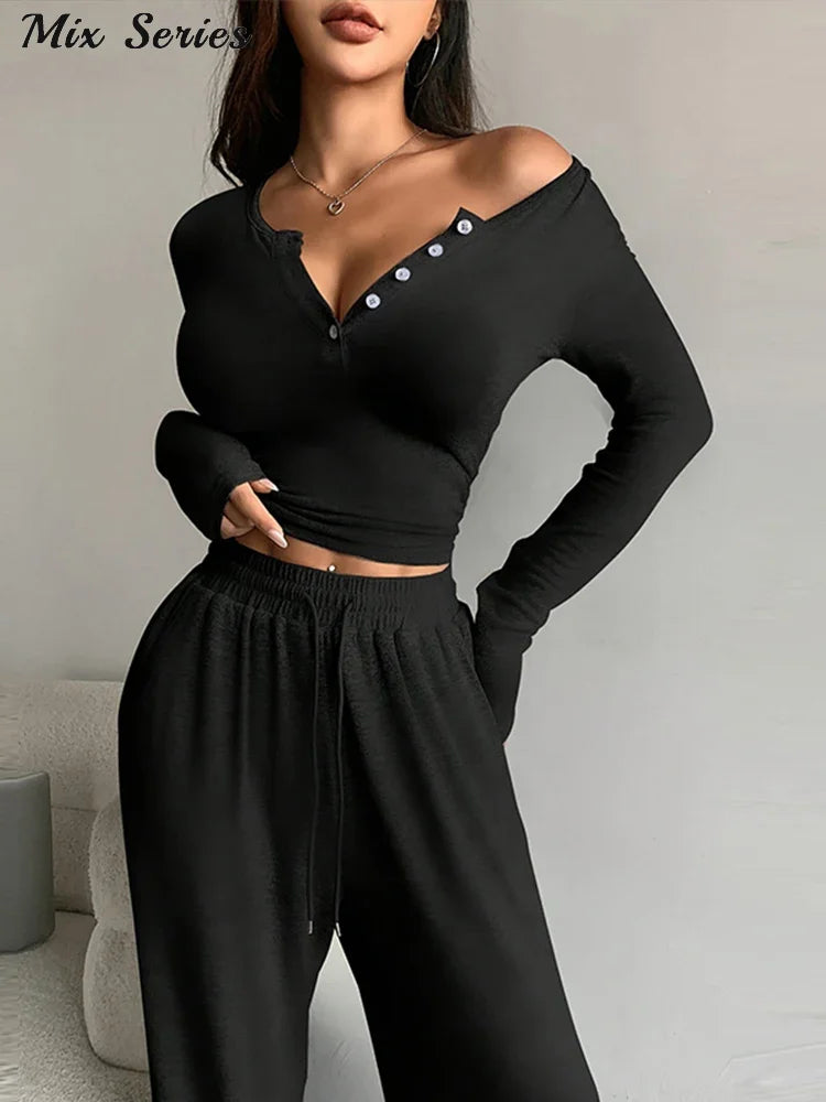 Button Pullover Pants Set