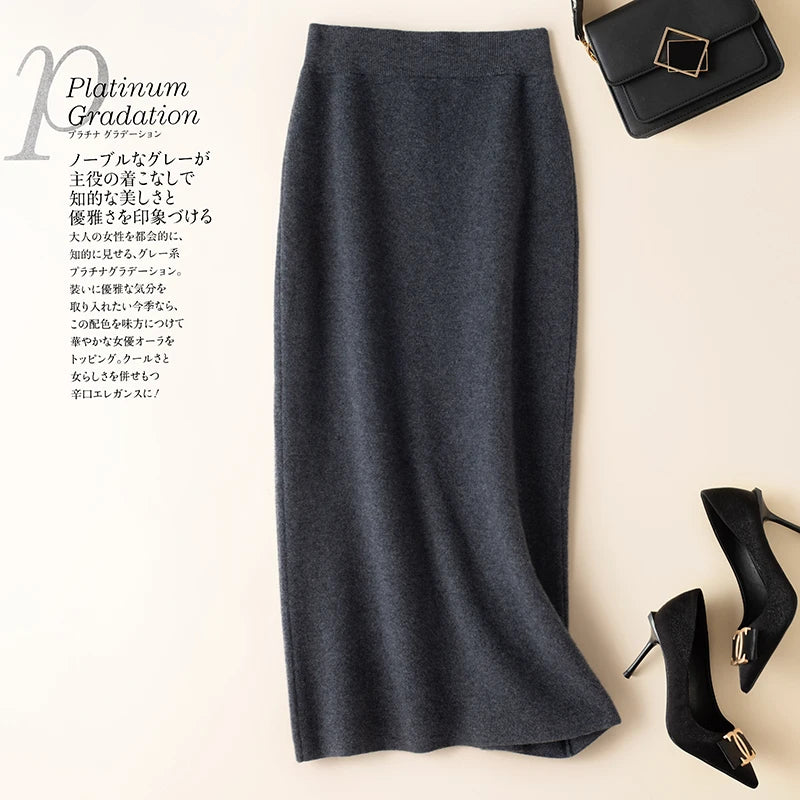 Straight Solid Elastic High Waist Knitted Skirt