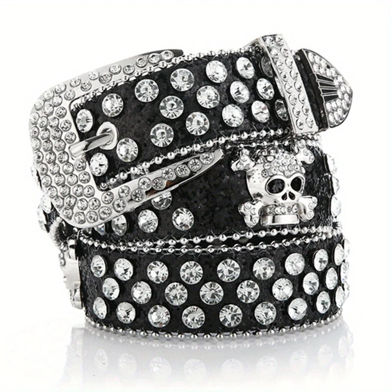 Glamorous Rhinestone Skull Rivet Belt