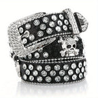 Glamorous Rhinestone Skull Rivet Belt