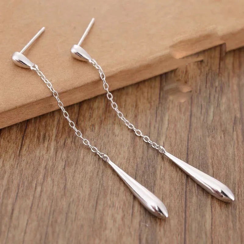 925 Sterling Silver Waterdrop Long Tassel Earring