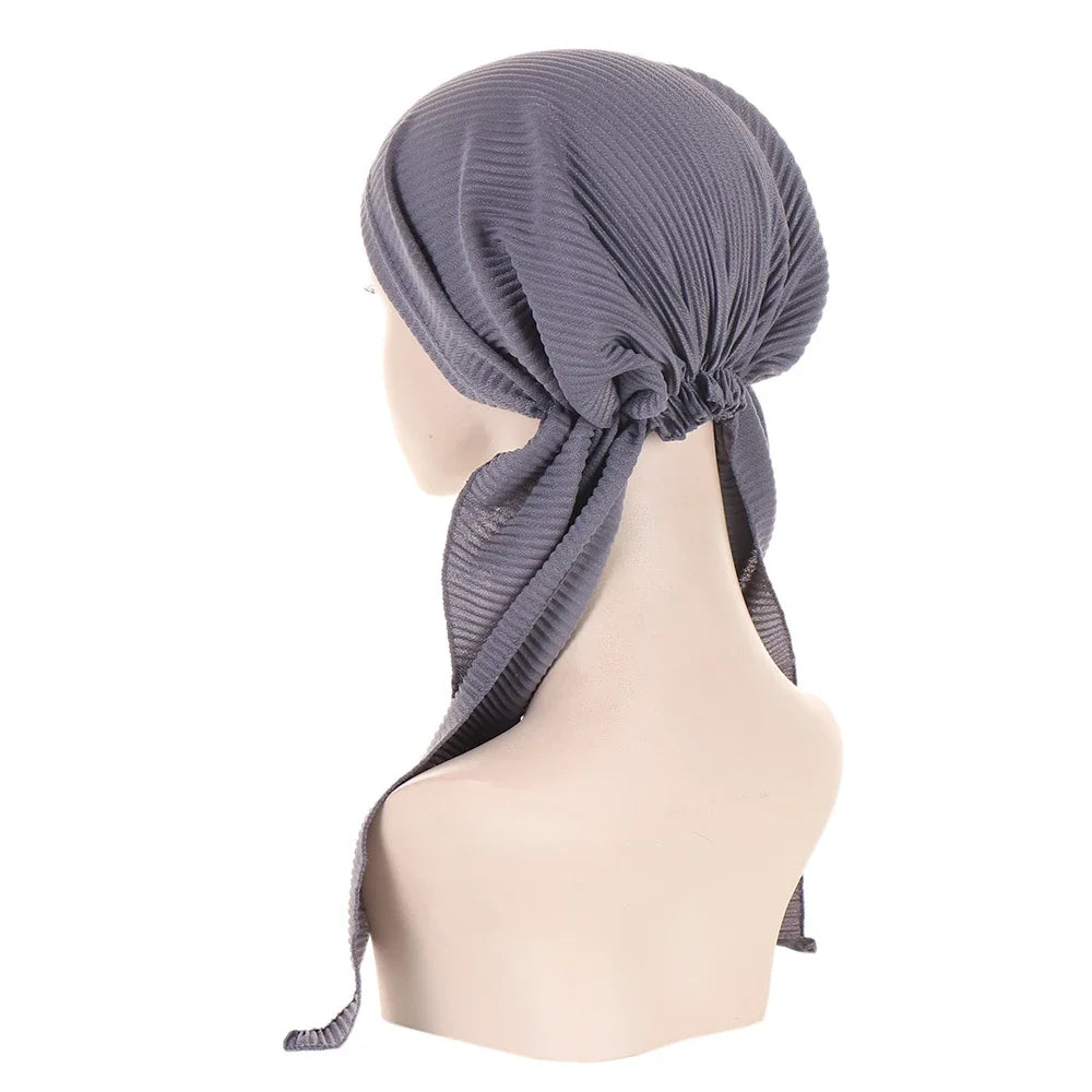 Shiny Glitter Elastic Solid Color Pre-Tied Hijabs Wrap Head Scarf Muslim Turban Bonnet for Women Inner Hat Turbantes Caps Mujer