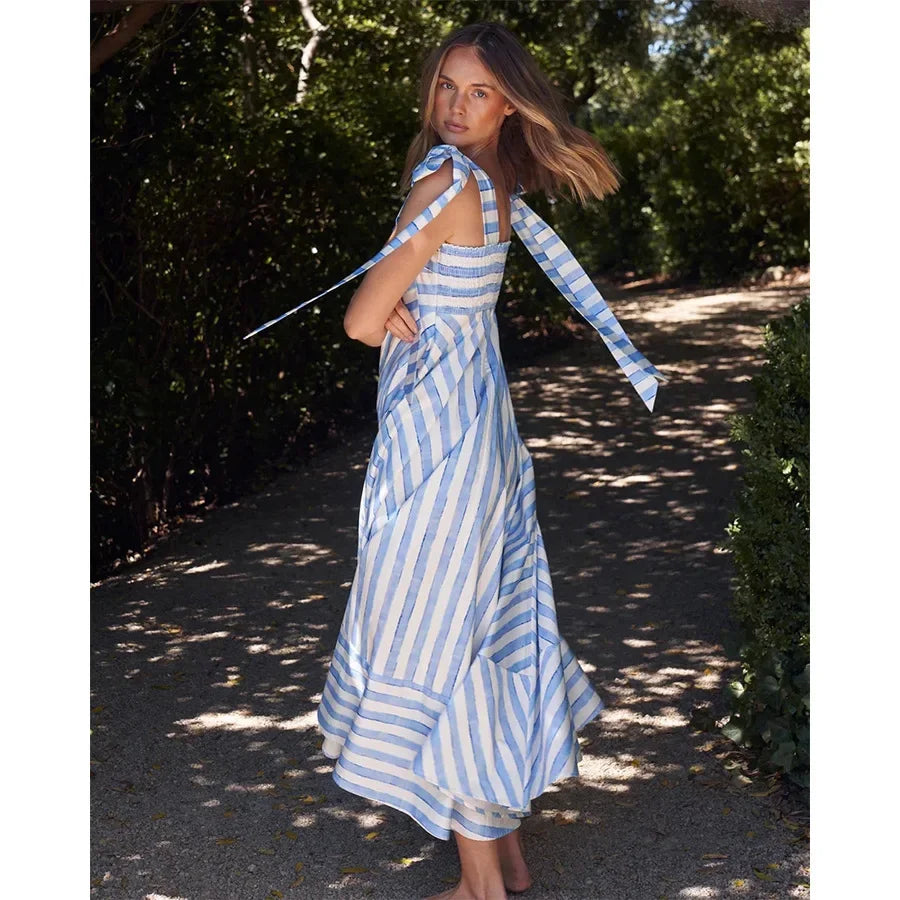 Striped Printing Lace-up Pendulum Dress