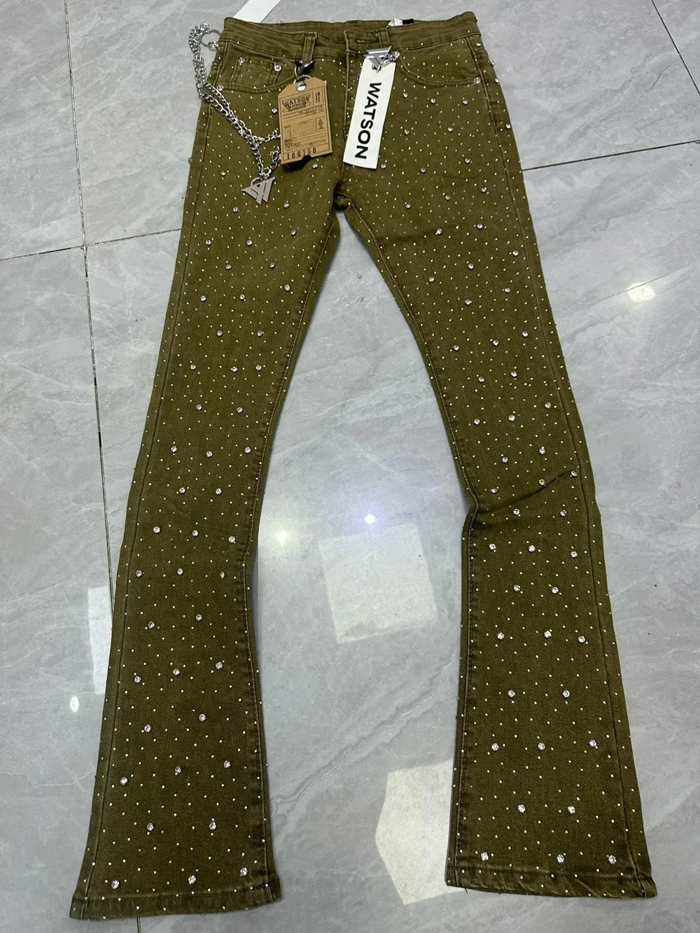Rhinestone Denim Flared Jeans