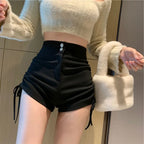 High-Waisted Ruched Drawstring Shorts
