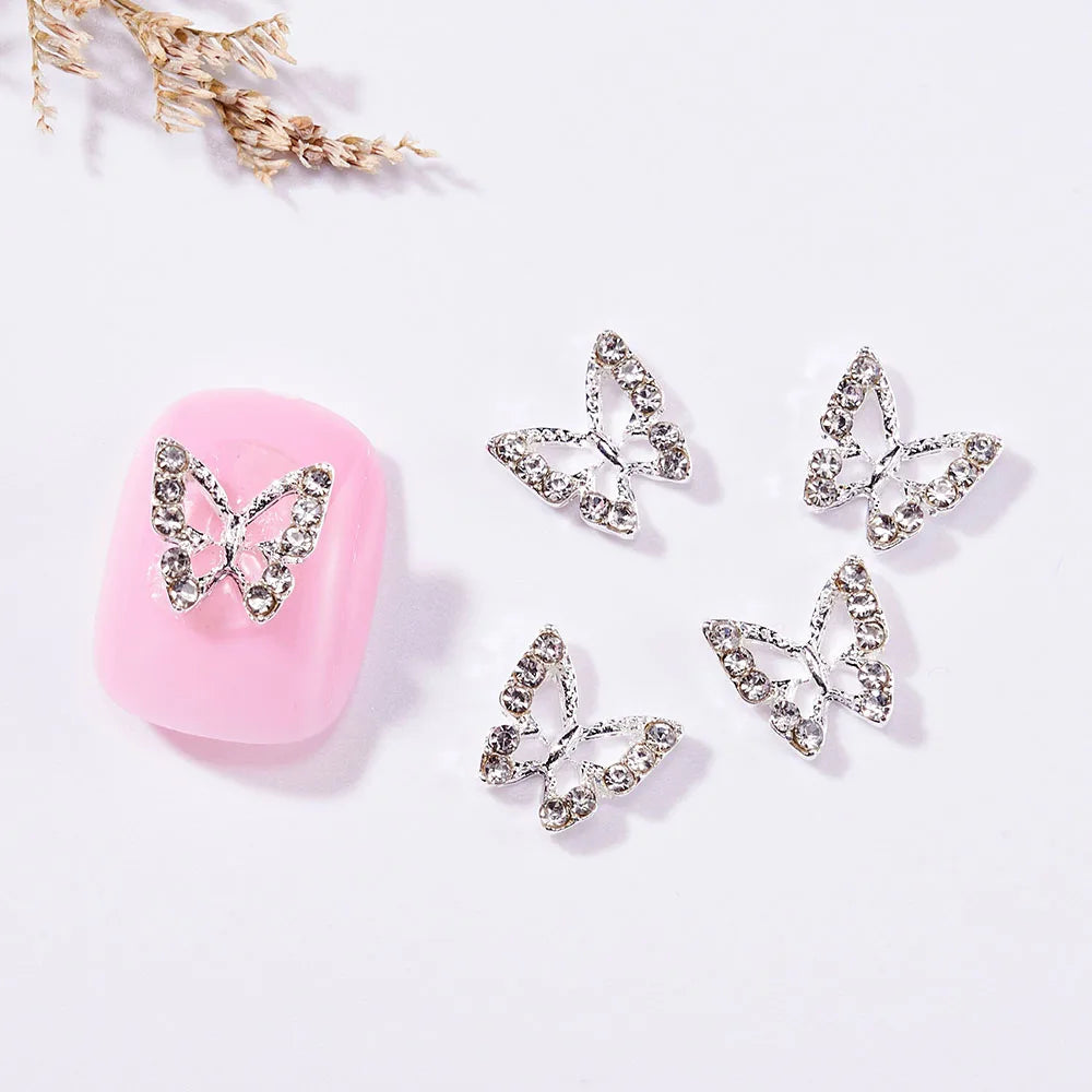 10Pcs Butterfly Nail Art Designer Charms 3D-Luxury Crystal Butterfly Nail Art Decor 12X10mm Alloy Butterfly Manicure Rhinestone*