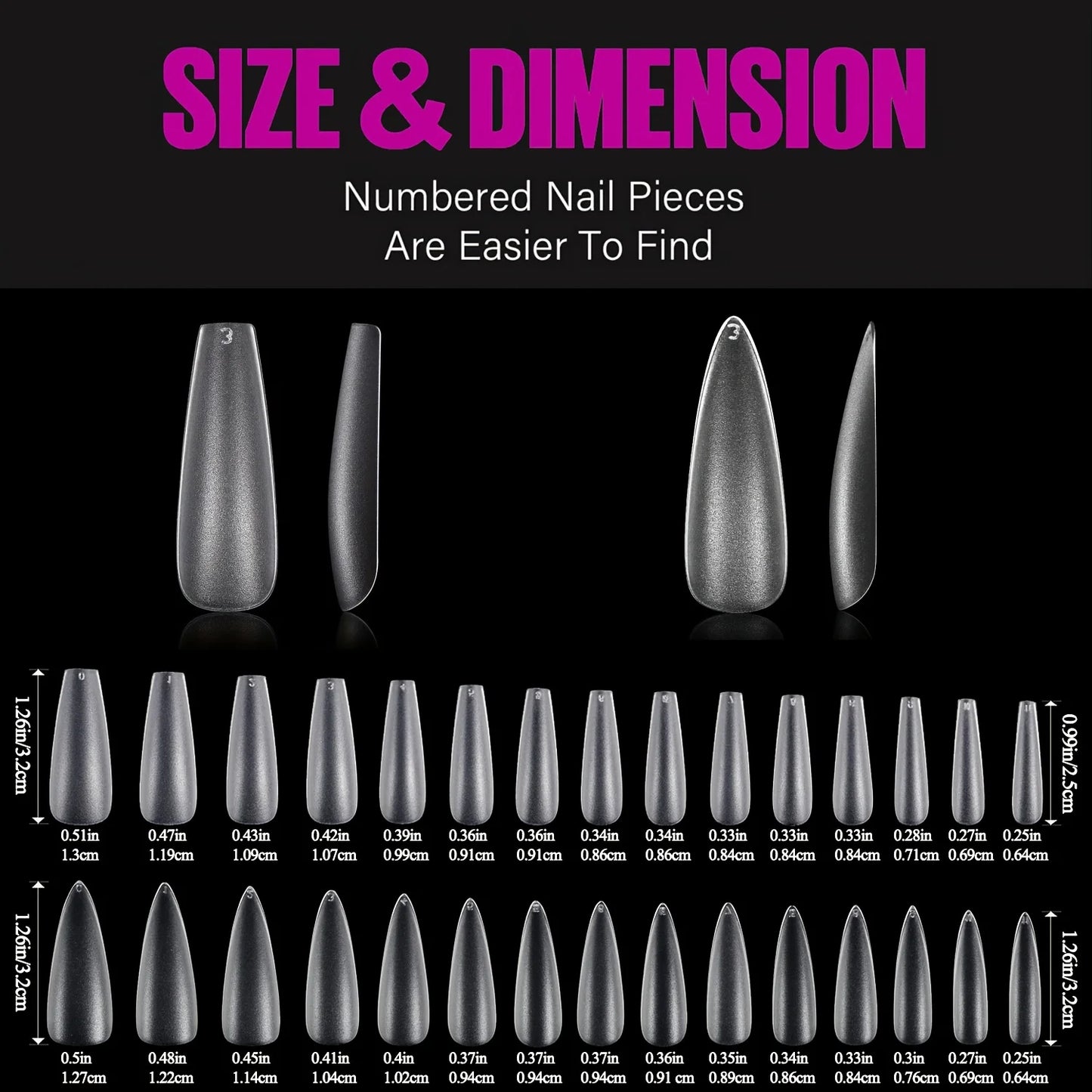 240pcs Long Coffin/Medium Stiletto Fake Nail Tips, Matte Soft Gel X Nail Tips, 12 Sizes Full Cover ABS False Press on Nails Tips