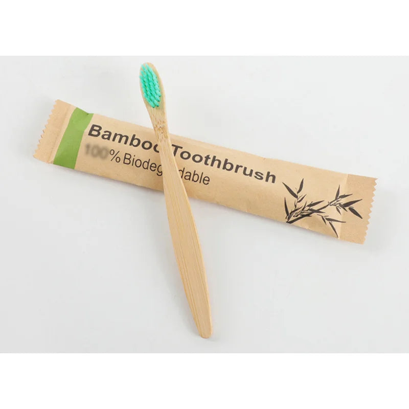Single Cowhide Wrapped Bamboo Toothbrush Set