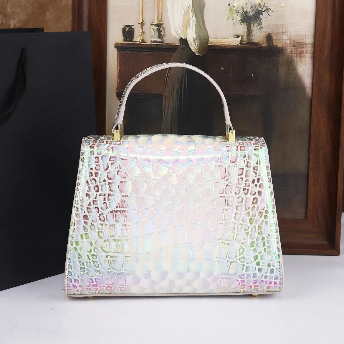 Crocodile Pattern Gradient Color Handbag