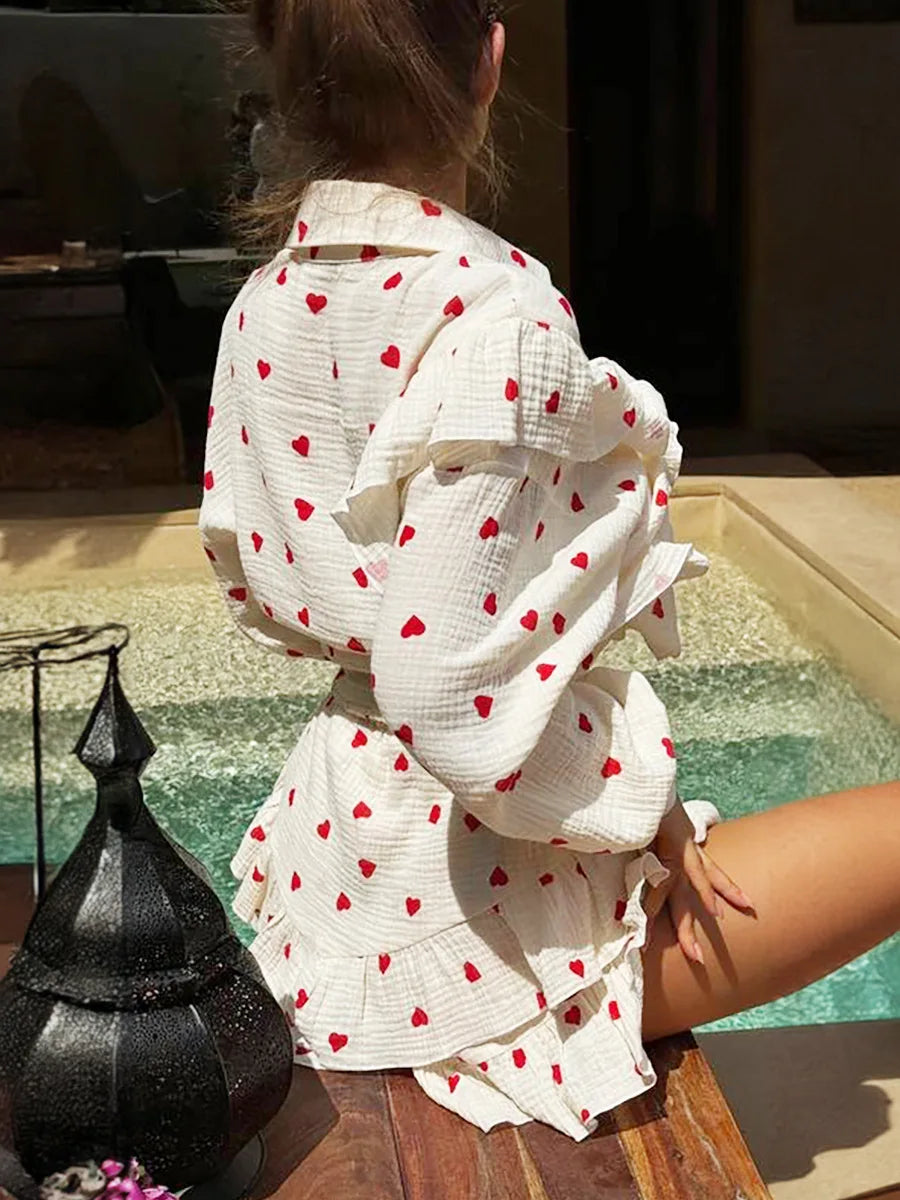 Bronladies Love Printed Long Sleeved Shorts Set