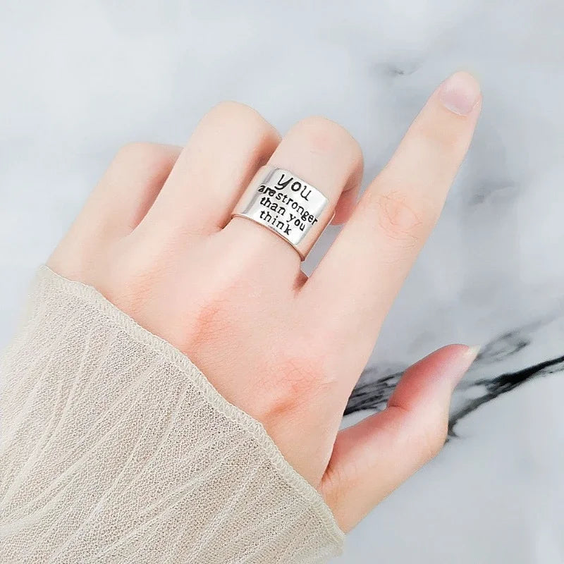 925 Sterling Silver Personality Wide Letters Adjustable Ring