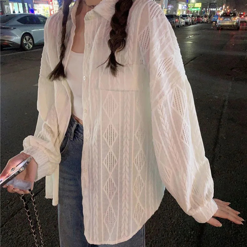 Hollow Out Solid Thin Shirt