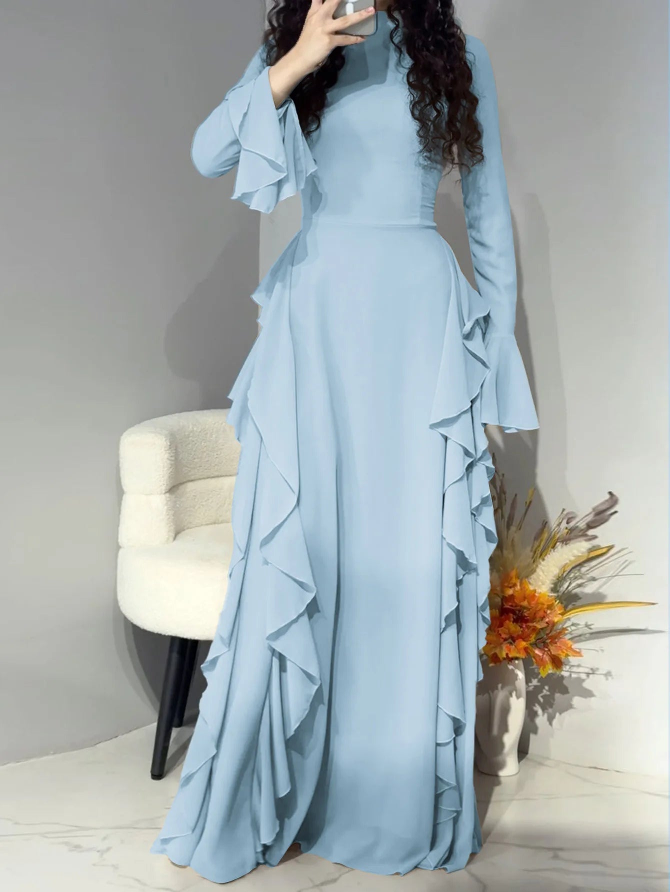 Eid Women Dress Muslim Abaya Ruffle Long Dresses Solid Vestido Largos Party Caftan Jalabiya Ramadan Dubai Kaftan Arab Robe 2025