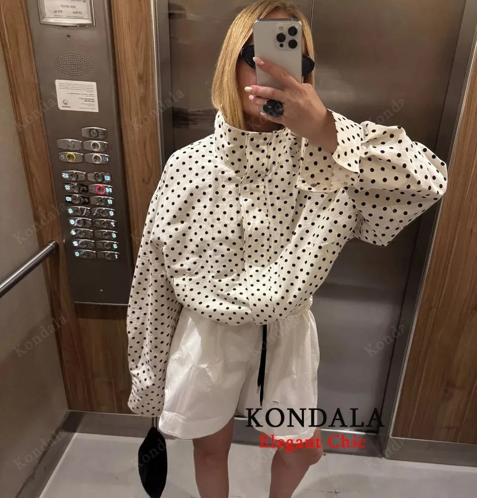 Polka Dot Jacket Stand-up Collar Bubble Yarn Loose Jacket