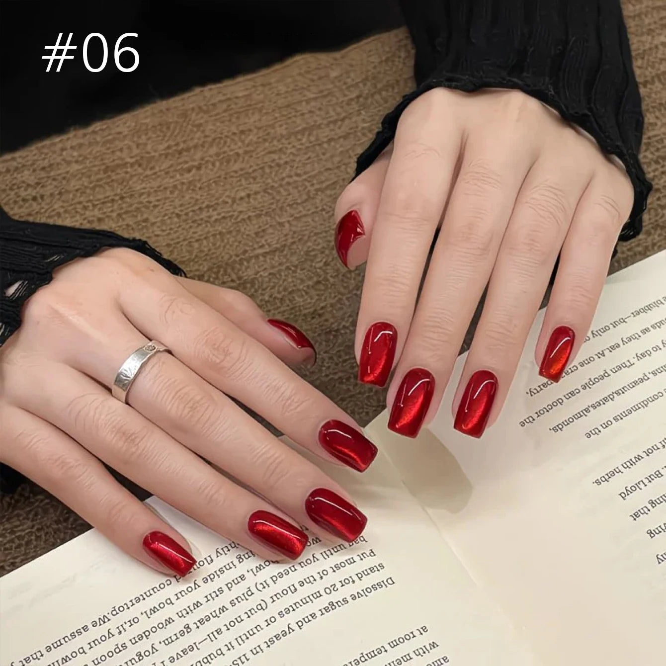 10ML 1-8PCS Red Cat Eye Nail Polish Red Nails 2026 New Cherry Wine Deep Red Glass Bead Magnet Cat Eye Spear Crystal Gel