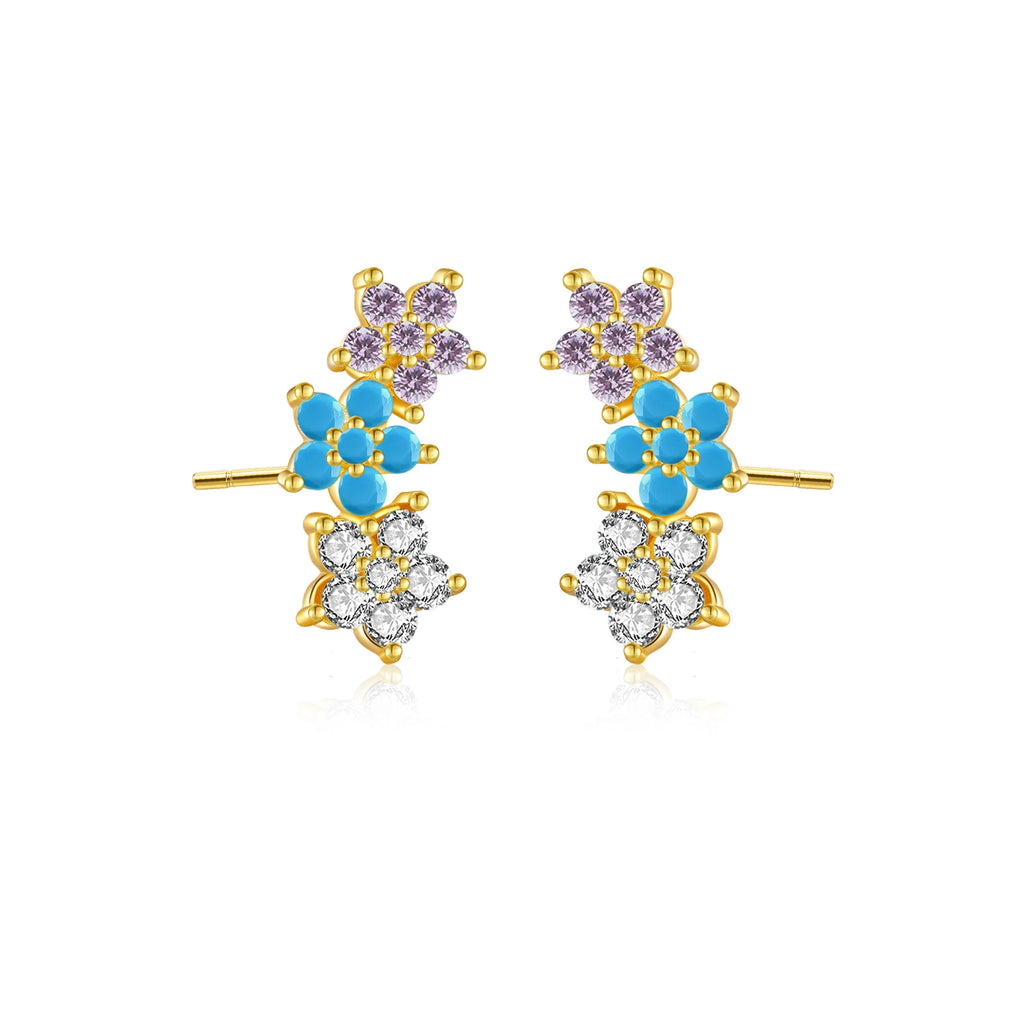 925 Sterling Silver Three Flower Stud Earring