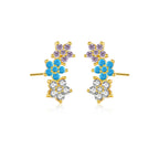 925 Sterling Silver Three Flower Stud Earring