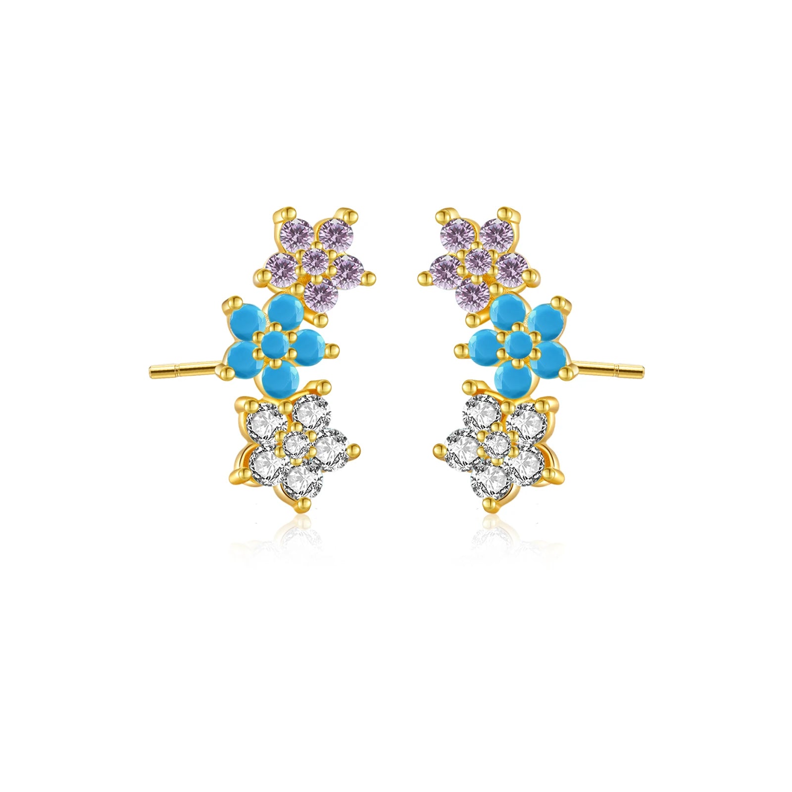 925 Sterling Silver Three Flower Stud Earring