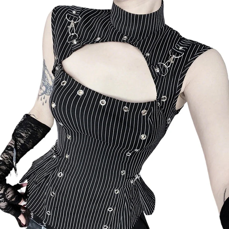 Pinstripe Cut-Out Corset Top