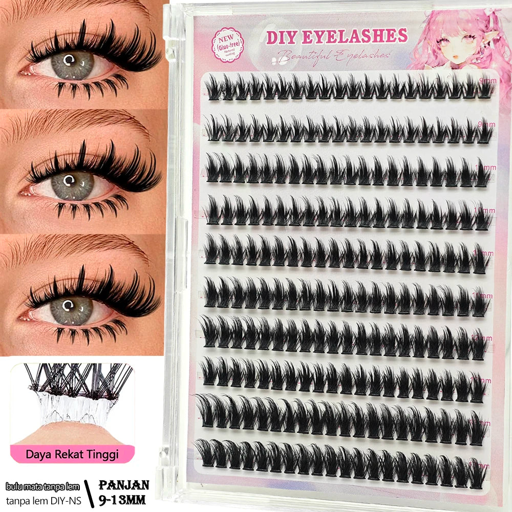 10 Rows of 200 Clusters of Self-Adhesive False Eyelashes, Makeup Eyelashes, Extending Soft Eyelashes, 9-13mm (MIX)