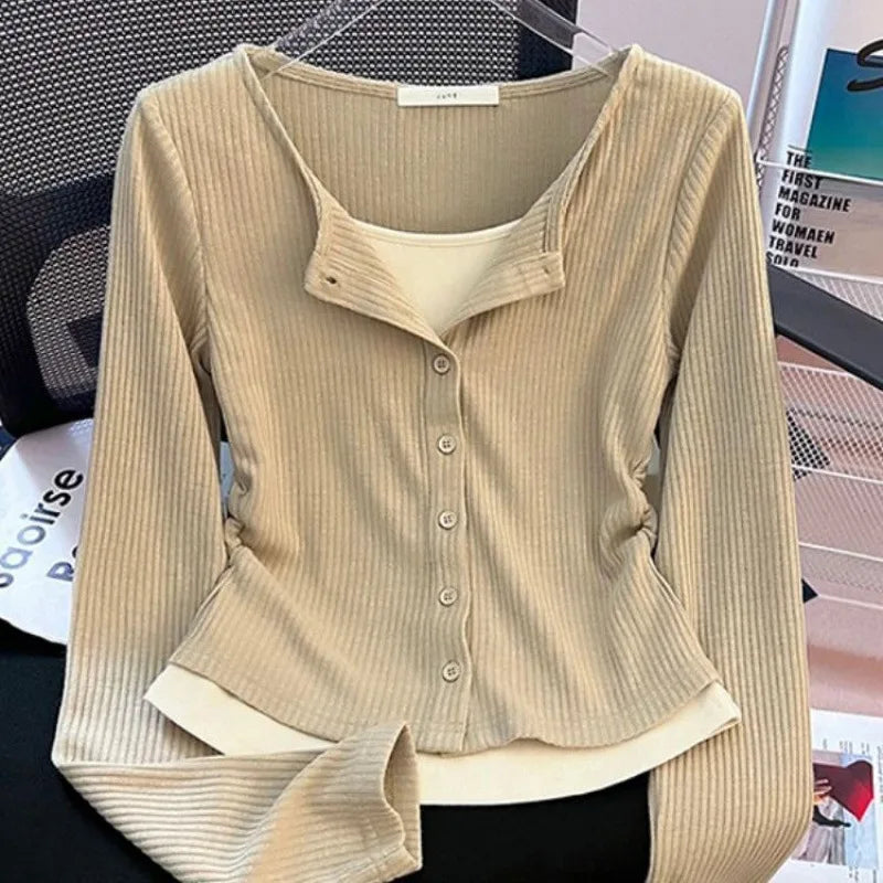 Fake Two Pieces Long Sleeve Slim Fit T-Shirt