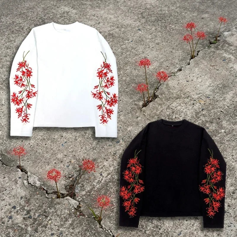 Flower Embroidered Sleeves Tee