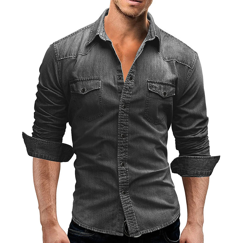 Solid Turn Down Collar Full Sleeve Single Breasted Simple Slim Fit Button Shirt