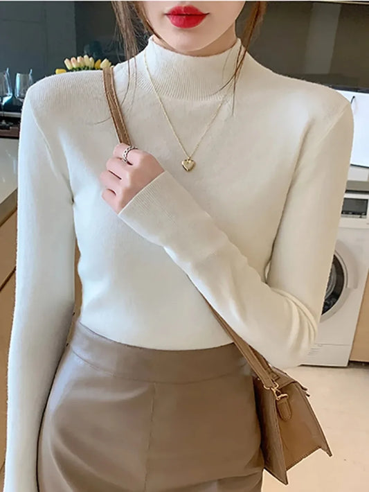 Solid Color Turtleneck Knitted Sweater