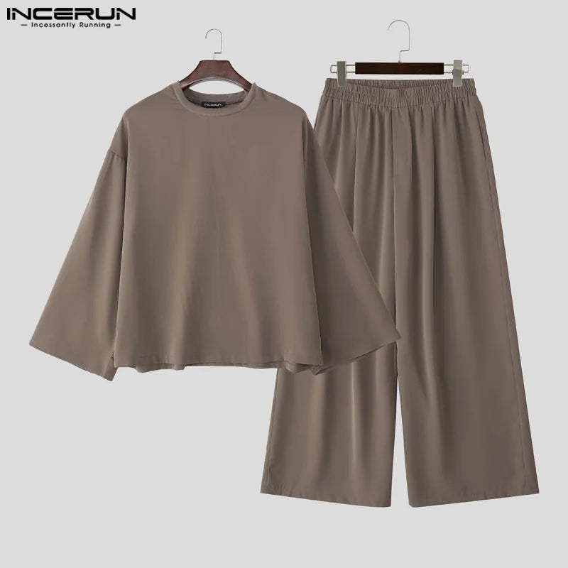 Solid Color O-neck Long Sleeve T Shirt & Pants Set